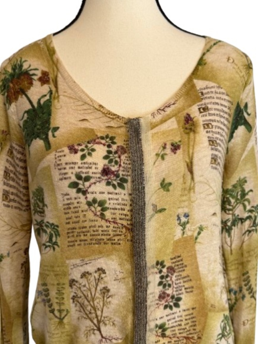 Guinevere Anthro Botanical Print Cardigan M Cashmere Blend Beaded Cottagecore - Picture 3 of 8